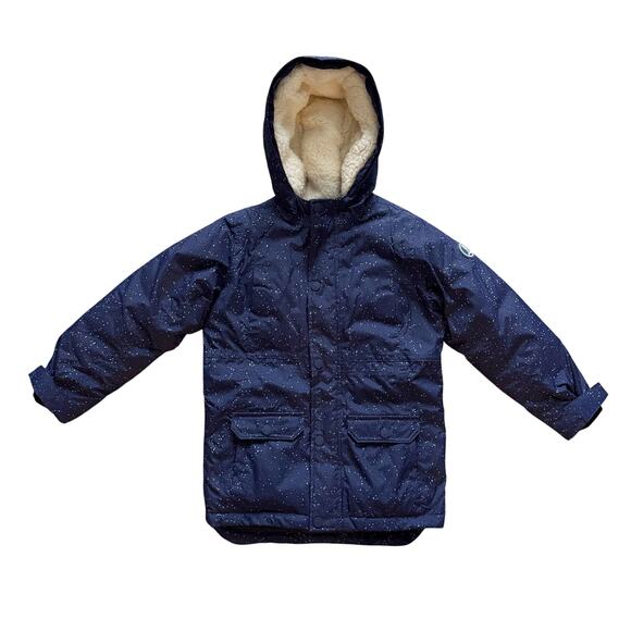 Lands End Girls Expedition Waterproof Winter Down Parka Coat Sz 6-7 Navy dot - Picture 1 of 14